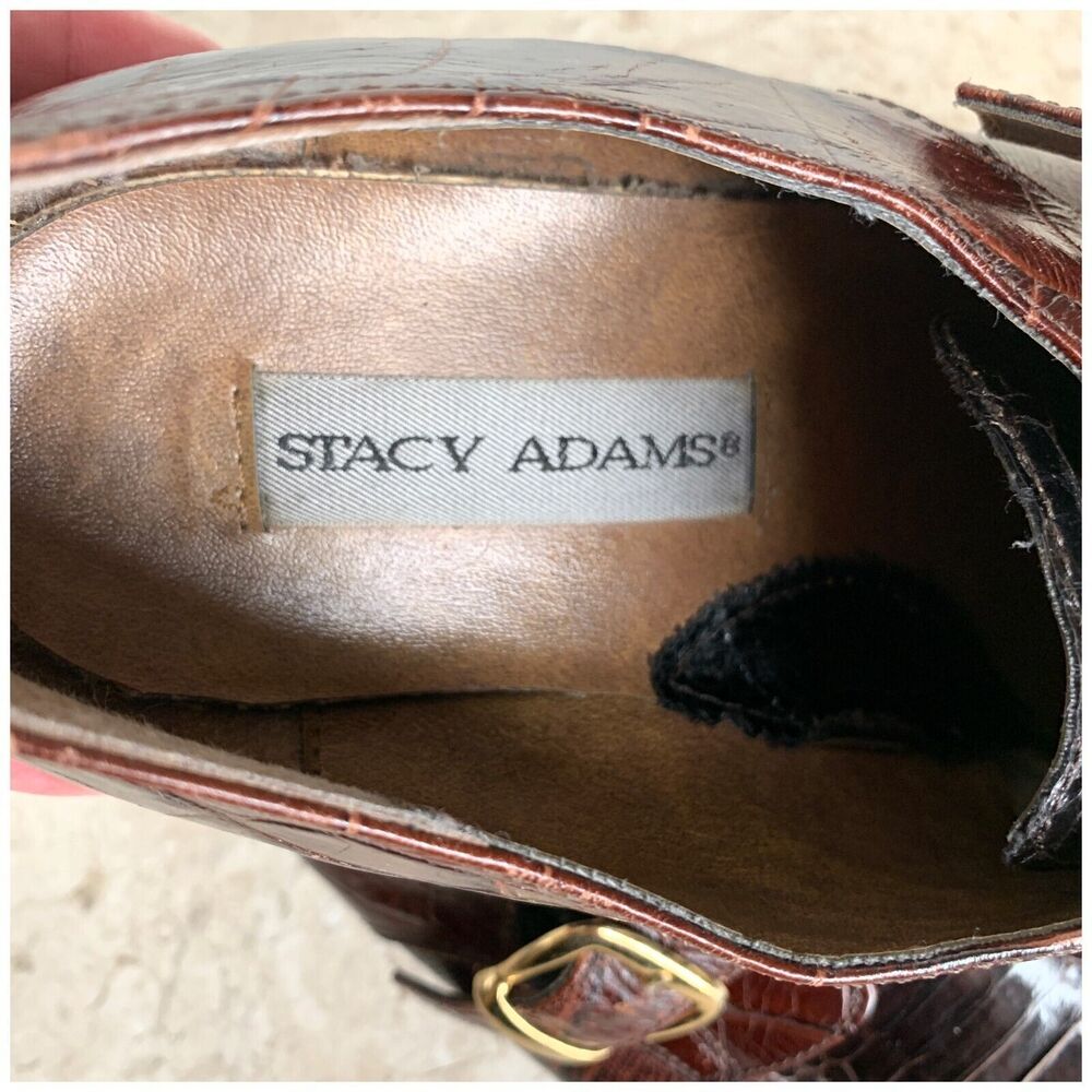Stacy Adams Monk Strap Mens Dress Shoes Size 9 Genuine Snakeskin Brown Leather - Picture 10 of 12
